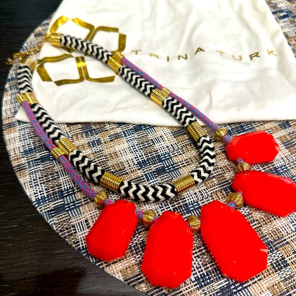 Trina Turk Vibrant Red and Gold Necklace - Picture 1 of 4